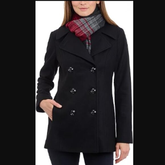 NWT London Fog Double Breasted Peacoat w Scarf, XL - Picture 2 of 8